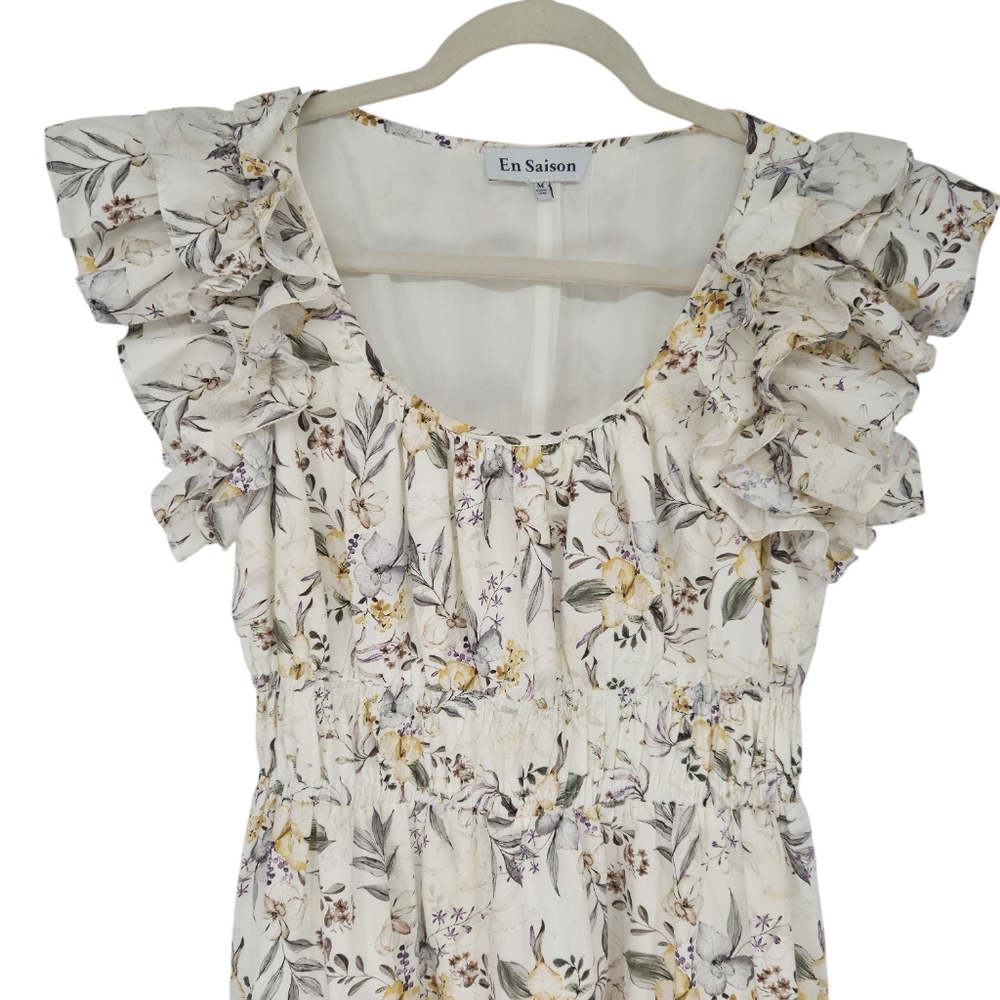 En Saison Mindy Midi Ruffle Sleeve Pull-on Cotton Dress - Picture 3 of 11